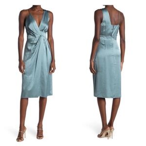 REISS London Charlie Satin Midi Dress In Pale Blue Sz 4 $425 NWT